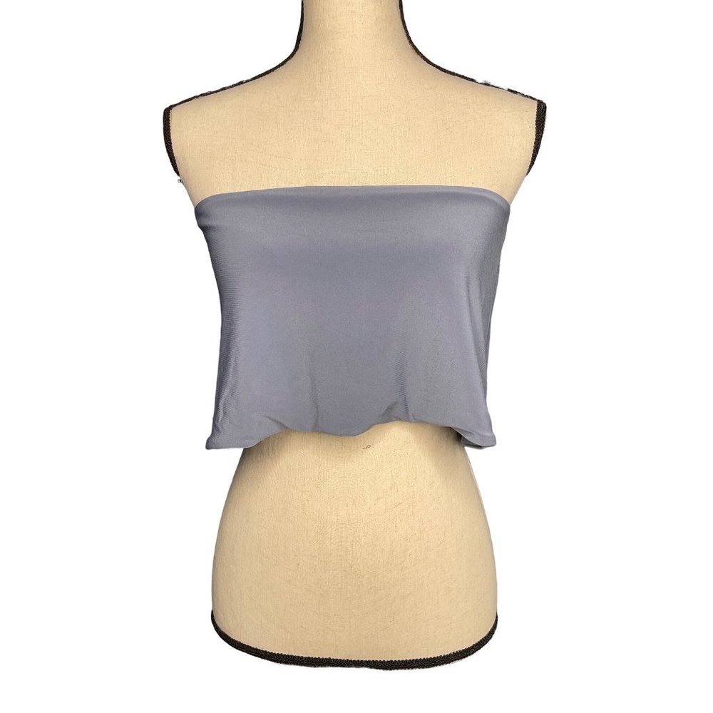 Womens Shirt One Size Gray Strapless Tube Top Cropped Casual Party